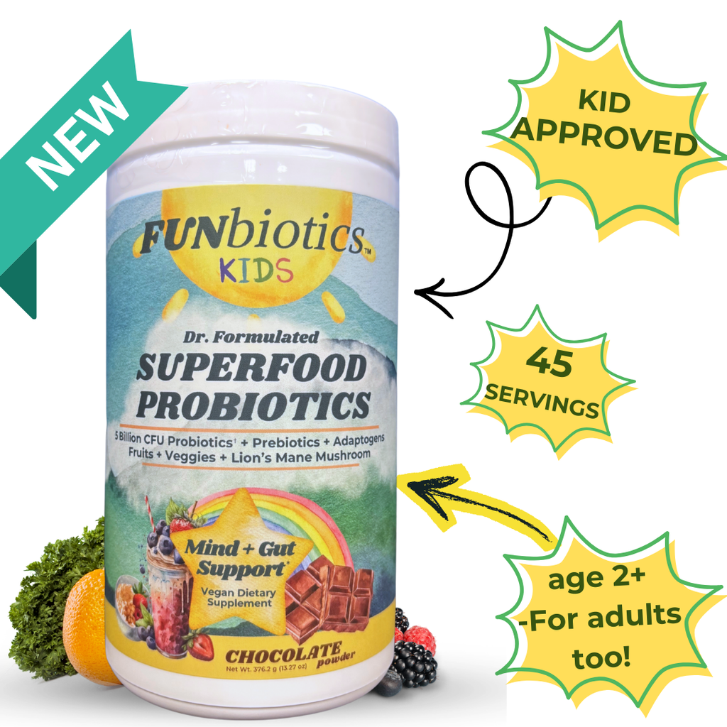 Funbiotics Superfood Probiotic with Lion's Mane – Chocolate, Sugar-Free | For Kids & Adults - Funbiotics