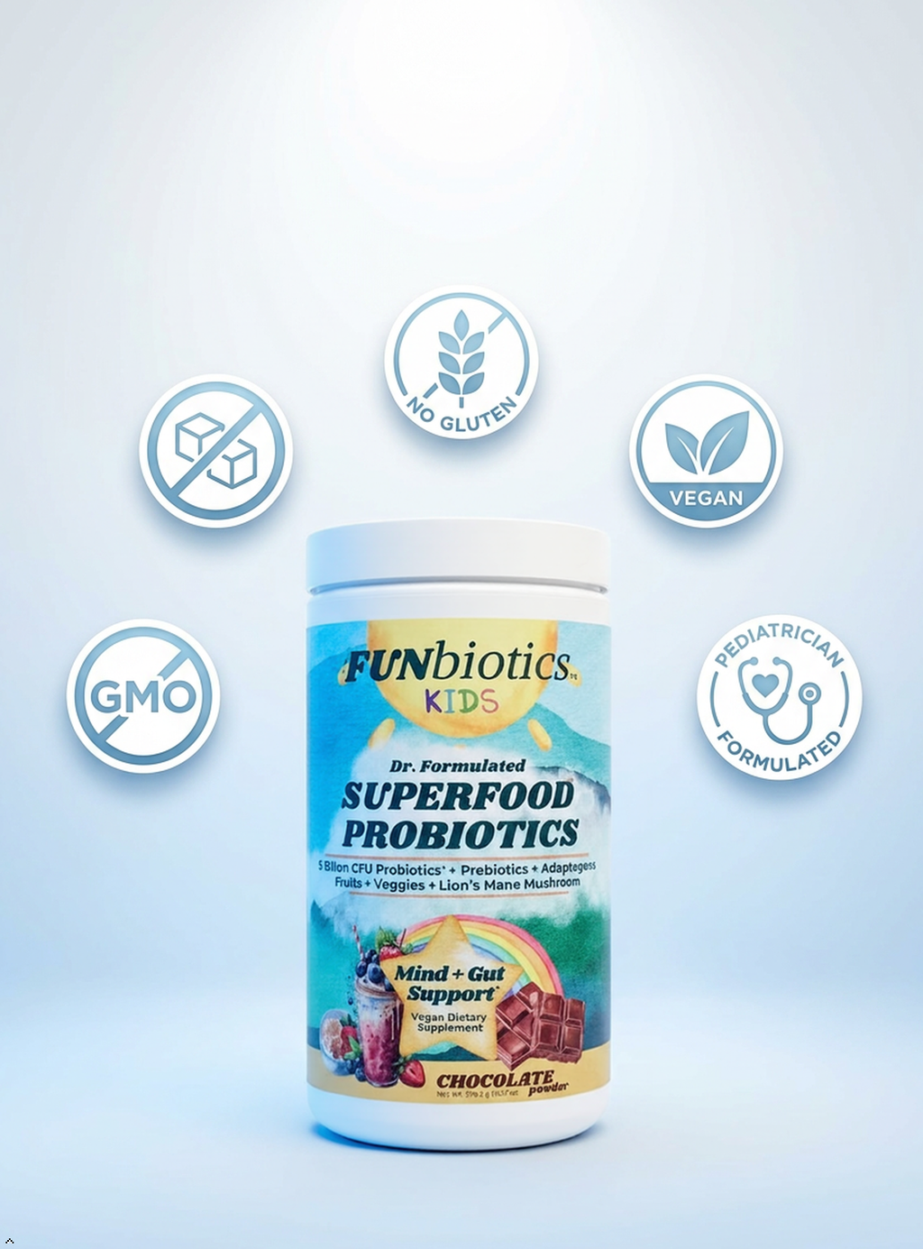 Funbiotics Superfood Probiotic with Lion's Mane – Chocolate, Sugar-Free | For Kids & Adults - Funbiotics